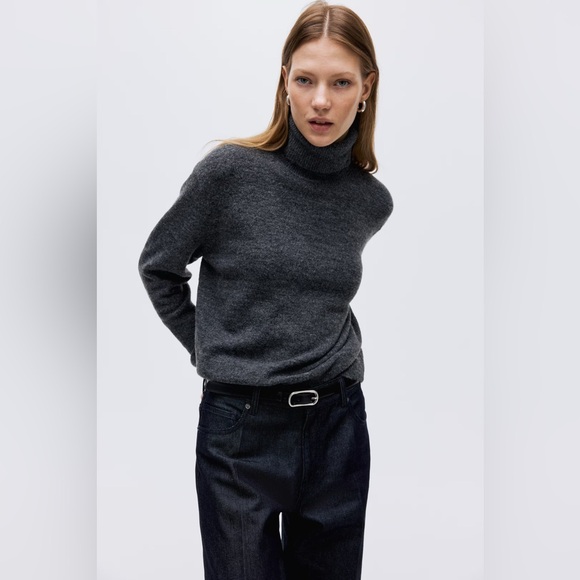 H&M Turtleneck Sweater Soft-Knit Loose-Fit Dark Gray Melange Size S - Picture 3 of 10